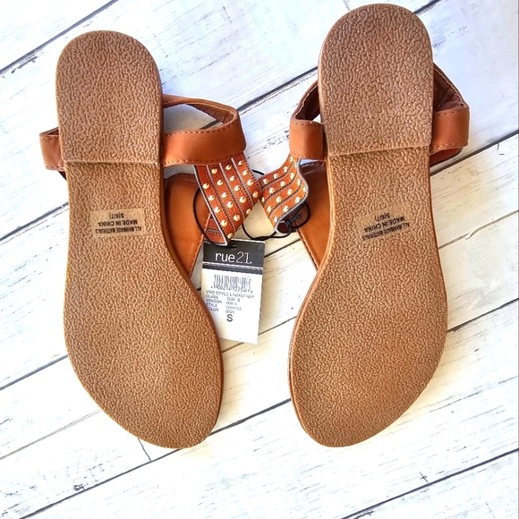 LOT of 3 Pairs Sandals Like New & New Tan Studded Orange Blue Denim Shoes 6/7 - Picture 7 of 16